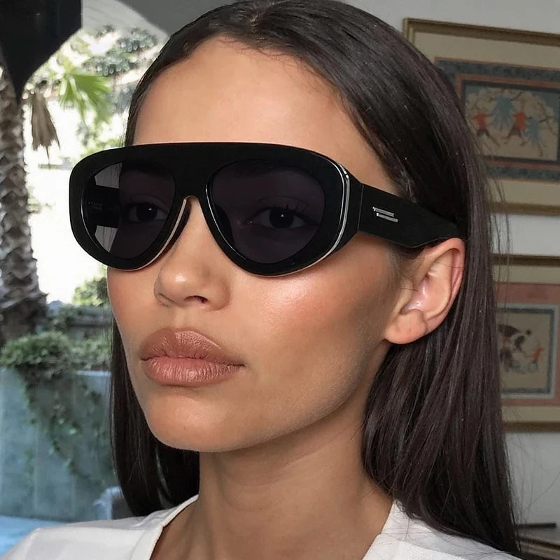 JNPCXI New Oversized Oval Pilot Sunglasses Women Big Luxury Brand Retro Y2K Punk Mirror Sun Glasses for Ladies Shades UV400