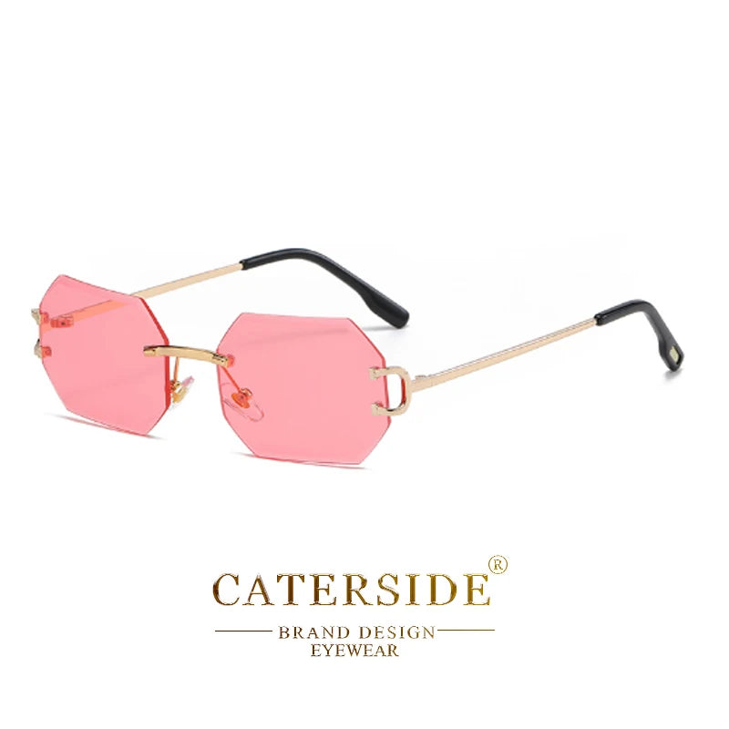 CATERSIDE Rimless Men's Sunglasses Polygon Vintage Frameless Glasses Gradient Lens Women Traveling Party Business Sun Glasses