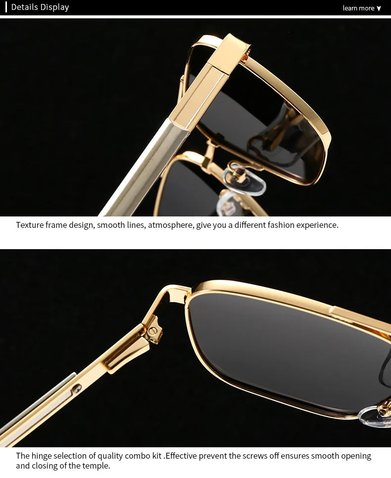 JNPCXI Fashion Double Bridges Square Sunglasses Women Retro Rivets Polarized Men Punk Sun Glasses Shades UV400