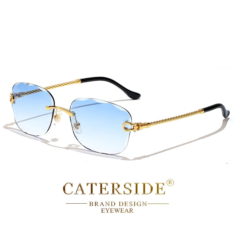 CATERSIDE Retro Sunglasses Men Brand Designer Rimless Gradient Lens Women Sun Glasses Shades Ladies Fashion Party Eyeglasses