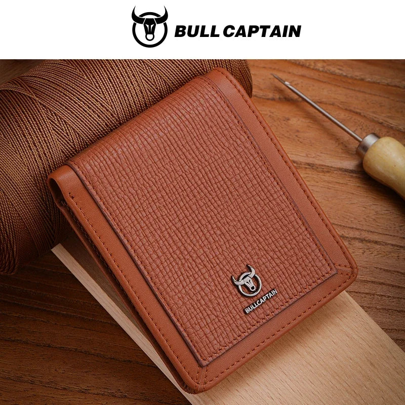 BULLCAPTAIN Men's Genuine Leather Wallet Business Casual Cash Clip Multifunctional RFID Antimagnetic Multi-Card Slot Coin Purse