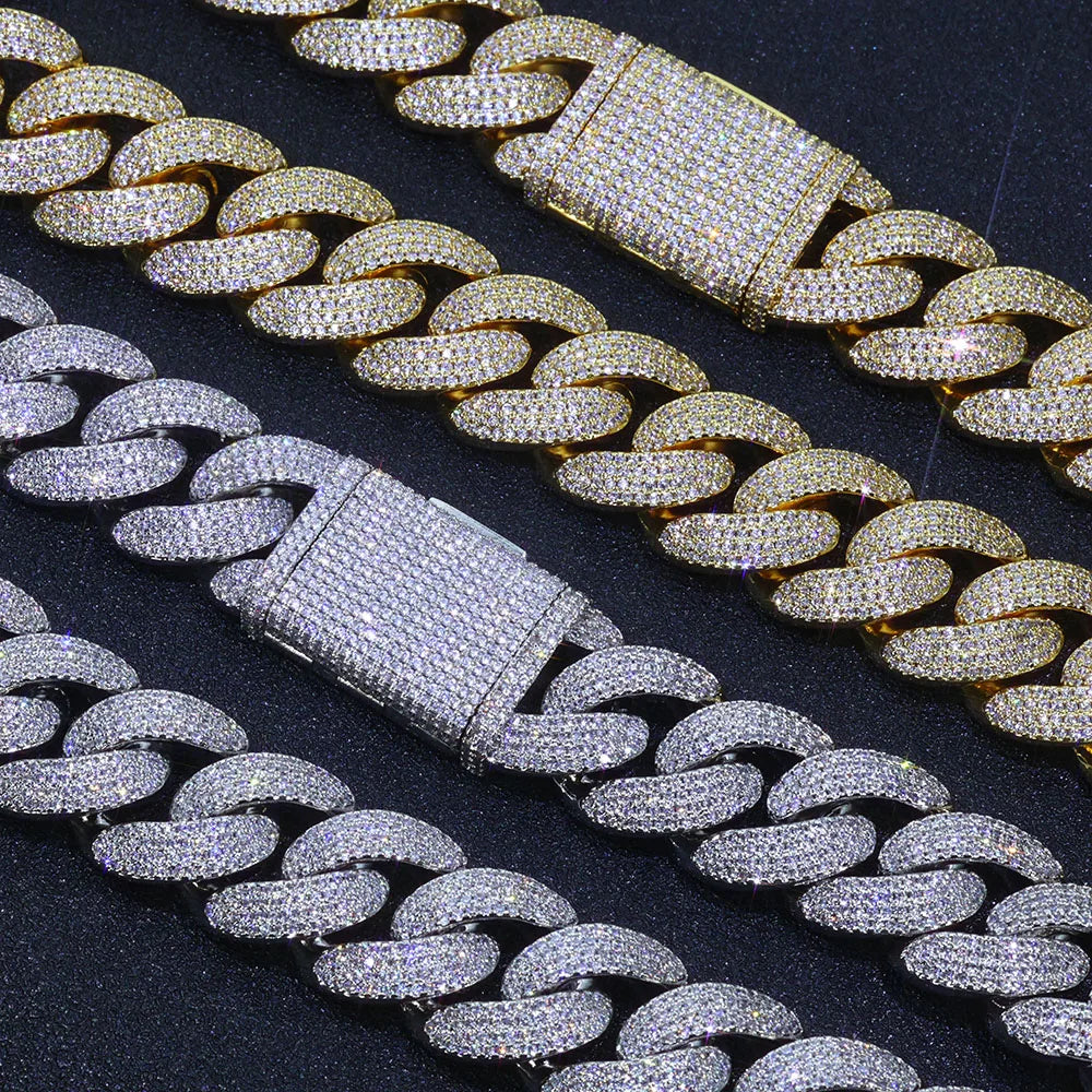 Men's Bling Zircon Cuban Link Chain Iced out, 20mm Width Bubble Cuban Necklace