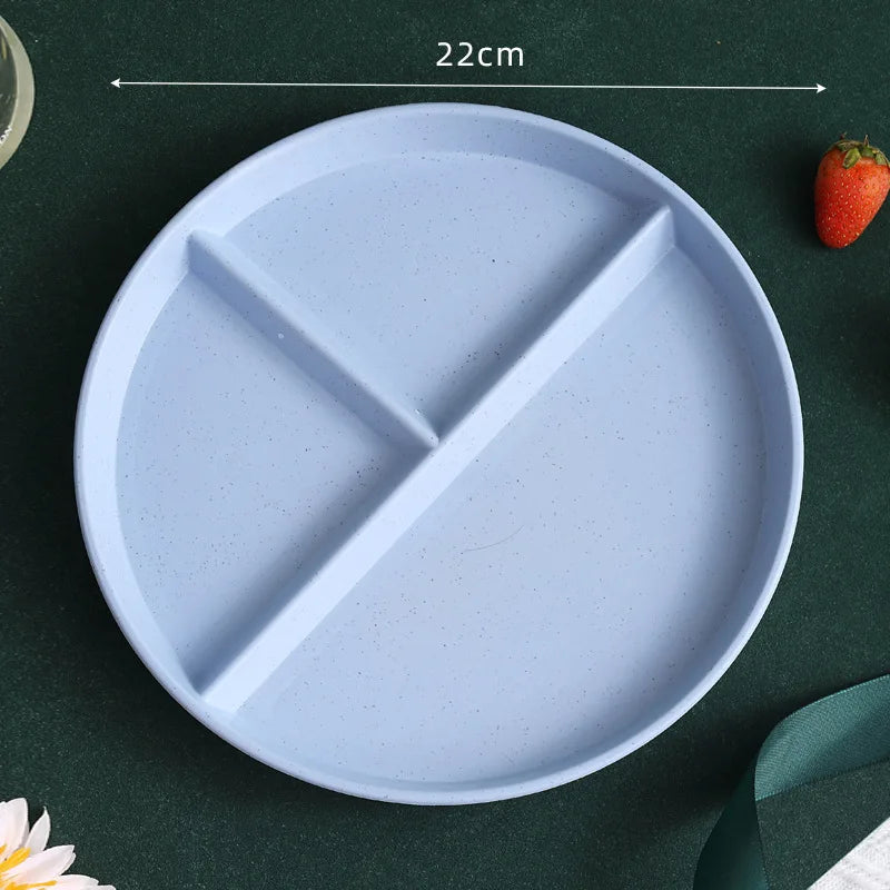 1pc Divided Breakfast Plate,3 Grids Round Plastic Individual Plate,Reusable Healthy Diet And Weight Loss Plate, Picnic Plate