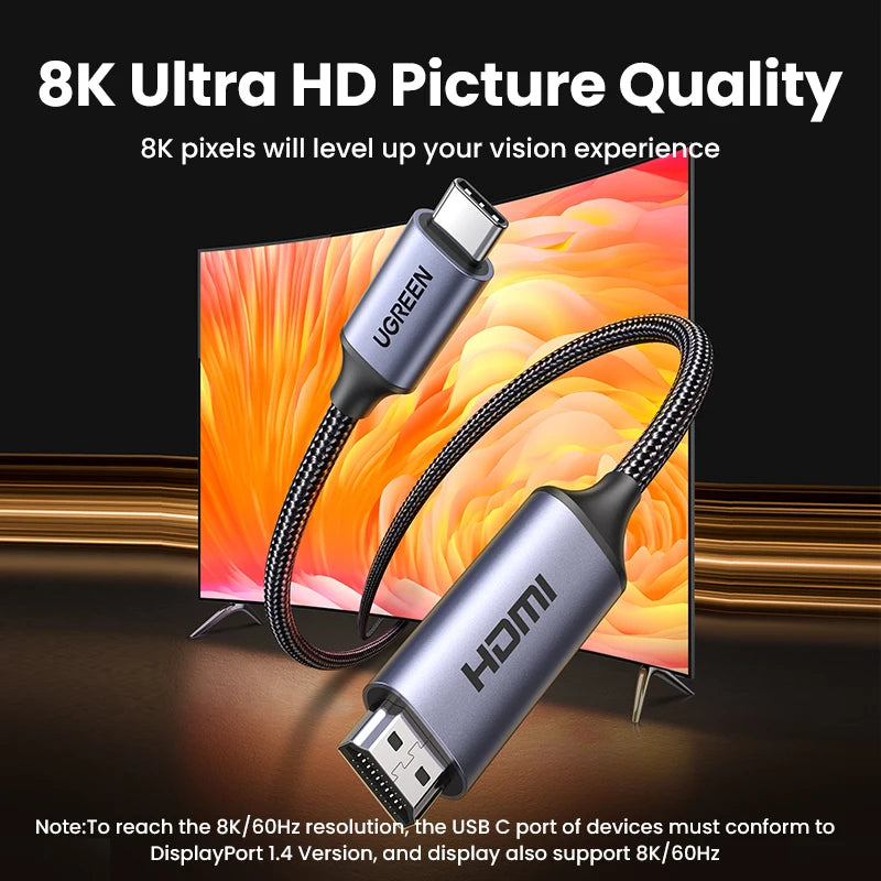 USB C to 4K 8K HDMI-Cable 8K/60Hz 4K/120Hz MacBook Pro iMac iPad Pro Samsung