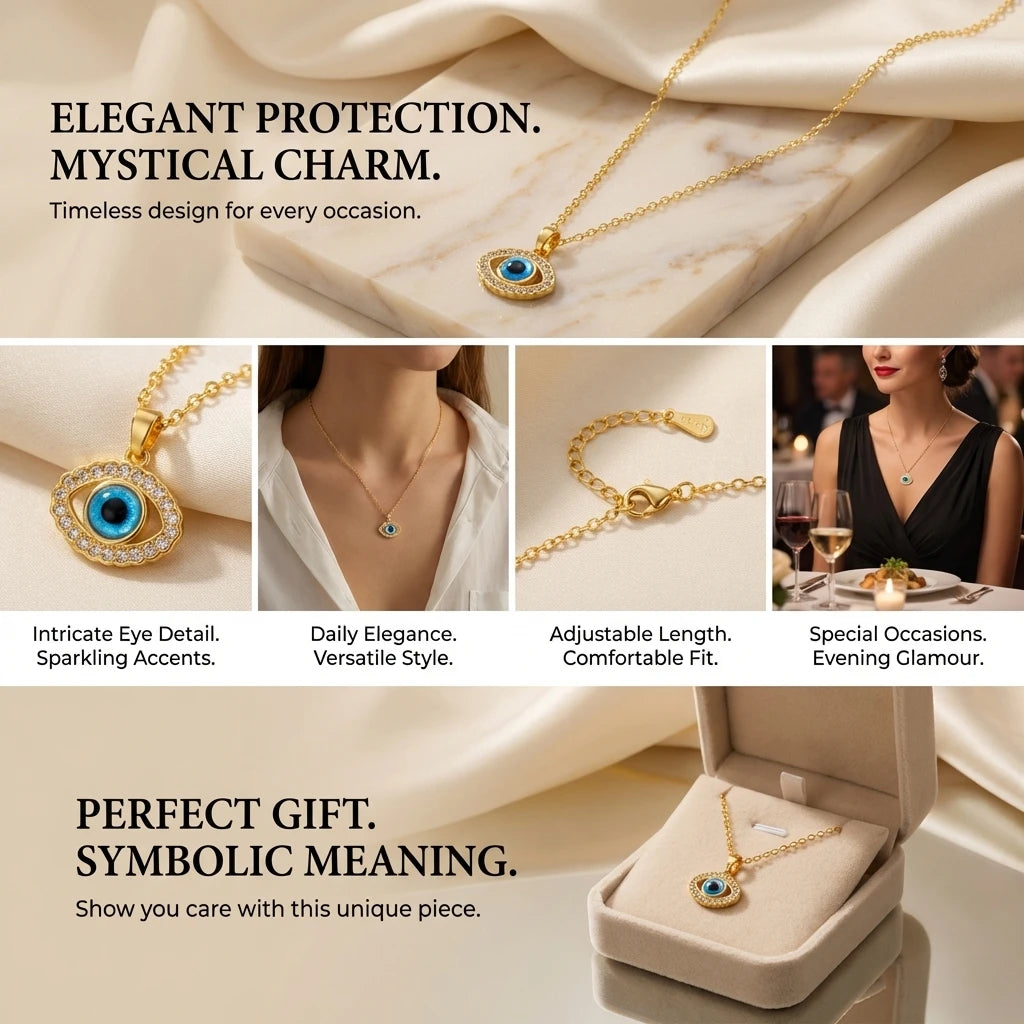 Minimalist Dainty Zircon Evil Eye Necklace for Women Gold Plated Stainless Steel Chain Blue Eye Pendant Daily Wear Jewelry Gift