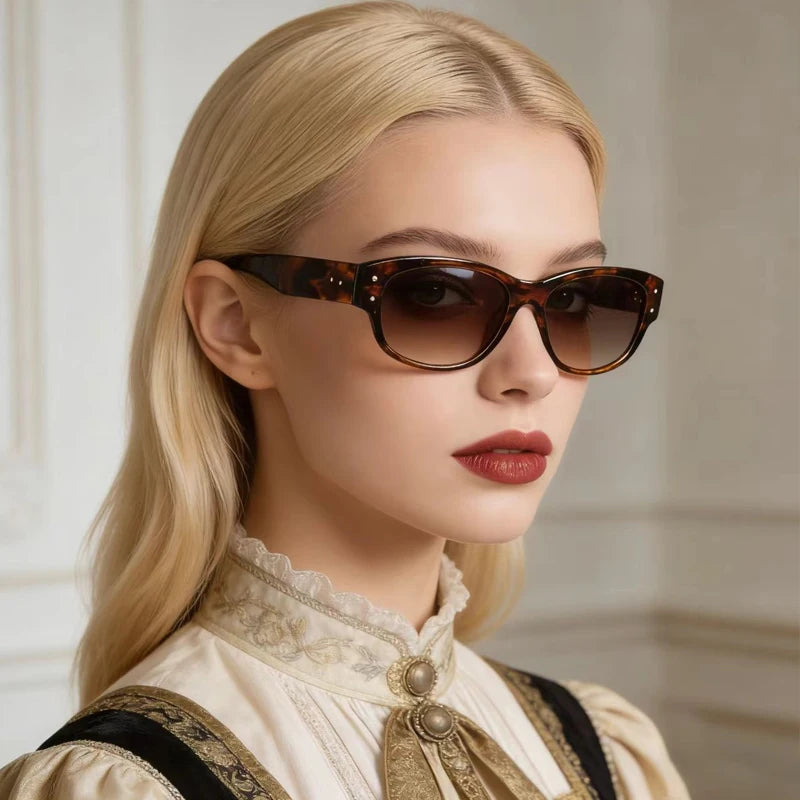JNPCXI New Square Women Sunglasses Fashion Rivets Leopard Men Gradient Shades UV400 Sun Glasses
