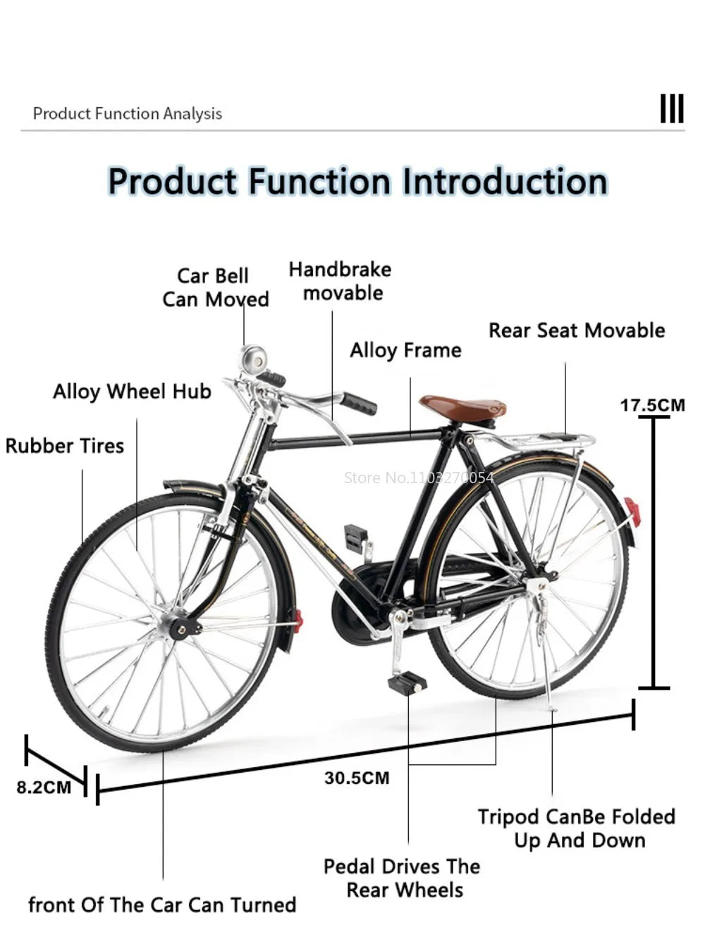 1/6 Vintage Bicycle Toy Model Car Classic Nostalgic Diecasting Toys Alloy Wheel Rubber Tires High Simulation Model Festival Gift