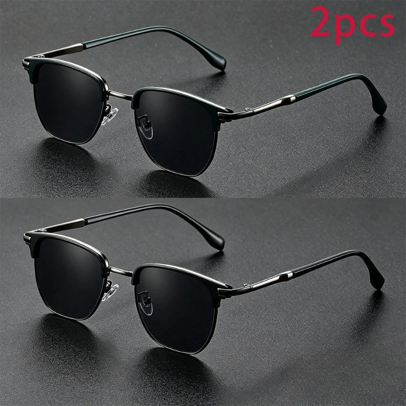 2pcs Vintage Semi-Rimless Men's Sunglasses Unisex Sunglasses Functional Line Design Protection SunglassesSuitable for Daily Wear