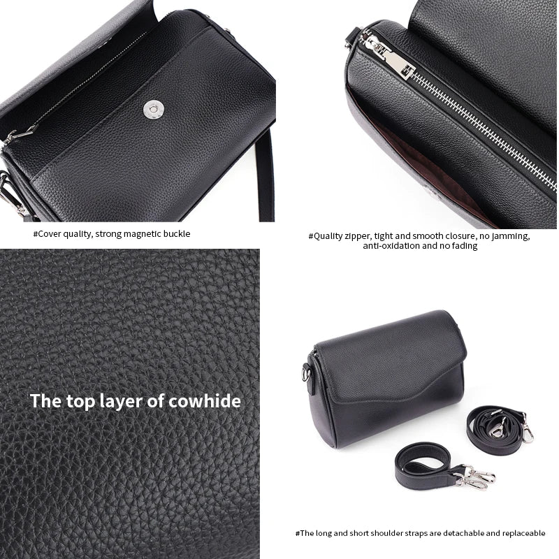 Genuine Leather Mini Crossbody Bag for Women Simple Pebbled Leather Shoulder Bag Casual Daily Small Satchels Handbag with Zipper