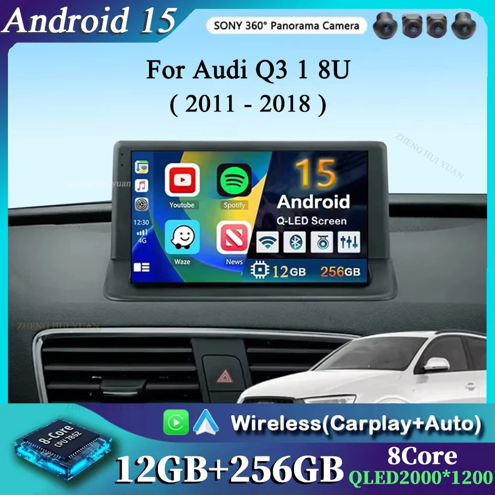 For Audi Q3 1 8U 2011 - 2018 2K 12+256 QLED Android 15 CarPlay Car Radio Multimedia Video Player GPS stereo Head Unit 4G WIFI