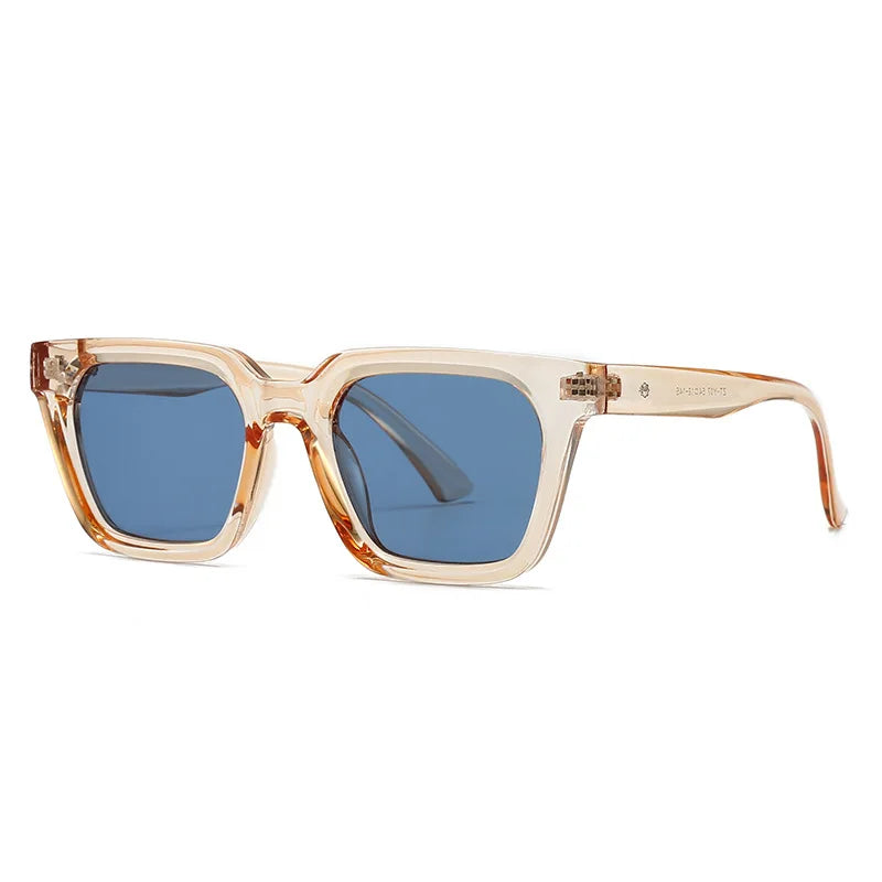 JNPCXI Fashion Square Sunglasses Women Shades UV400 Retro Tea Blue Men Trending Sun Glasses