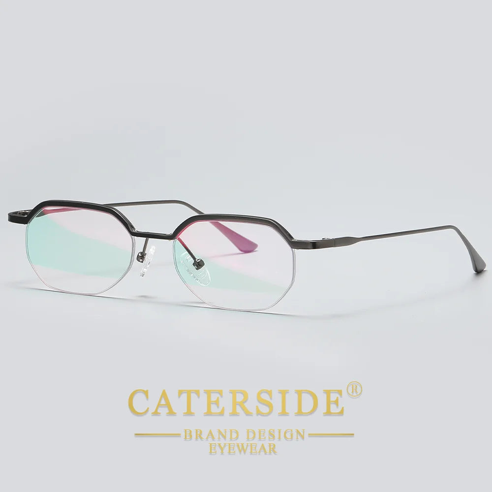 CATERSIDE Retro Polygon Sunglasses Men Metal Semi Rimless Sun Glasses Uv400 Women Outdoor Protection Driving Decorative Eyewear