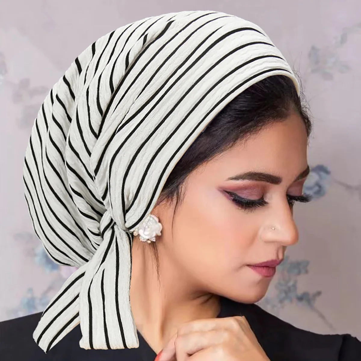 2024 New Trendy Stripe Turban Cap Women Muslim Hijab Islamic Chemo Cap Head Scarf Ladies Head Wrap Cover Hijab Scarf
