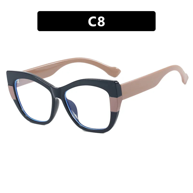 JNPCXI New Fashion Double Color Cat Eye Women Glasses Frame Clear Anti Blue Light Optical Leopard Eyewear