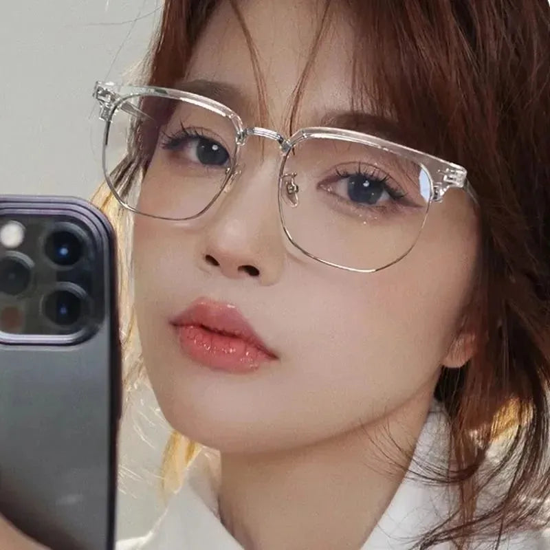 Photochromic Anti-blue Light Glasses Men Fashion Rectangle Semi Rimless Eyewear For Women Office Computer Goggle