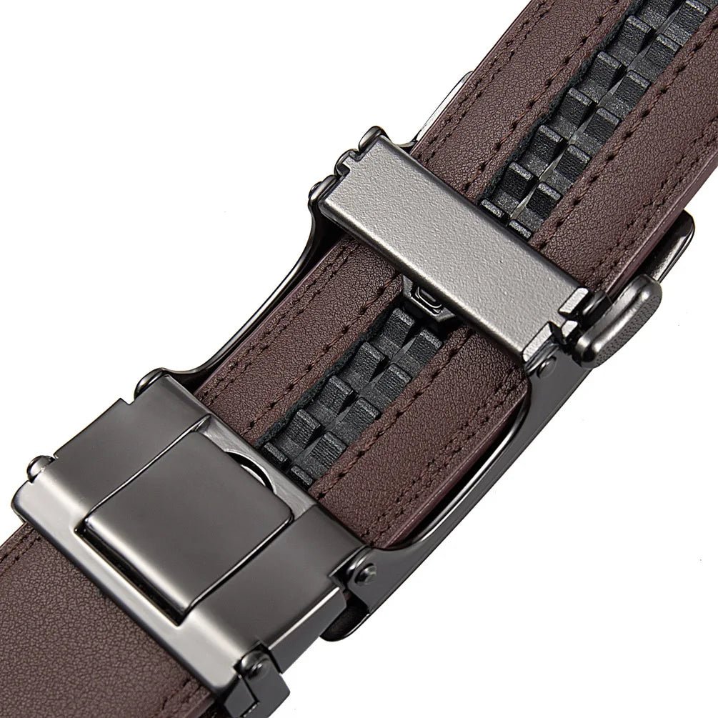 Brown Men's Leather Belt Automatic Buckle Luxury Cowskin Black Brown 105–140cm