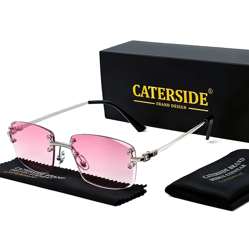 CATERSIDE Frameless Rectangle Sunglasses Women Luxury Designer Rimless Gradient Lens Metal Sun Glasses For Men Sports UV400