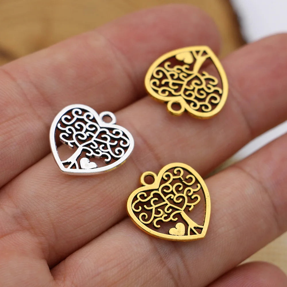 10Pcs Antique Silver Plated Tree of life Heart Charm Pendants Jewelry Accessories Making Bracelet DIY 18X16mm