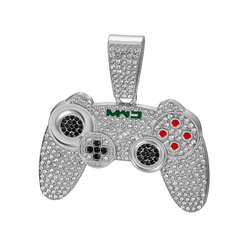 Men Hip Hop Game Machine Pendant Necklace With 13mm Crystal Play Game Controller Cuban Chain Necklace Fashion Cool Jewelry Gifts