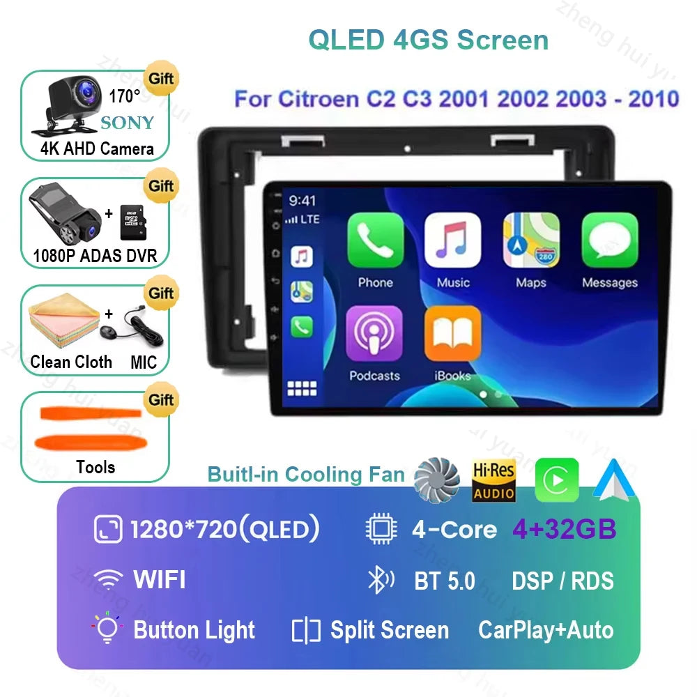 Android 16 CarPlay Auto Car Radio Multimedia navigation video Autoradio Stereo For Citroen C2 C3 2001 2002 2003 - 2010