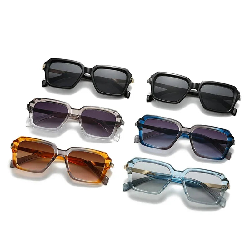 JNPCXI Retro Square Men Double Color Sunglasses Fashion Rivets Women Blue Gradient Shades UV400 Trending Punk Sun Glasses