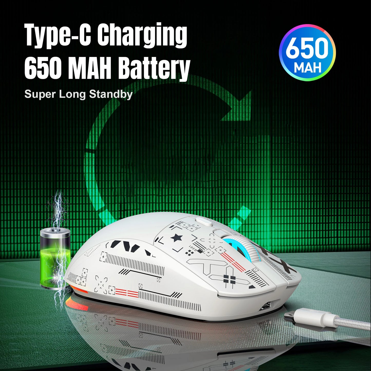 T90 2.4G 3-mode silent buttons ergonomic Color RGB Backlit 650mAh wireless mouse