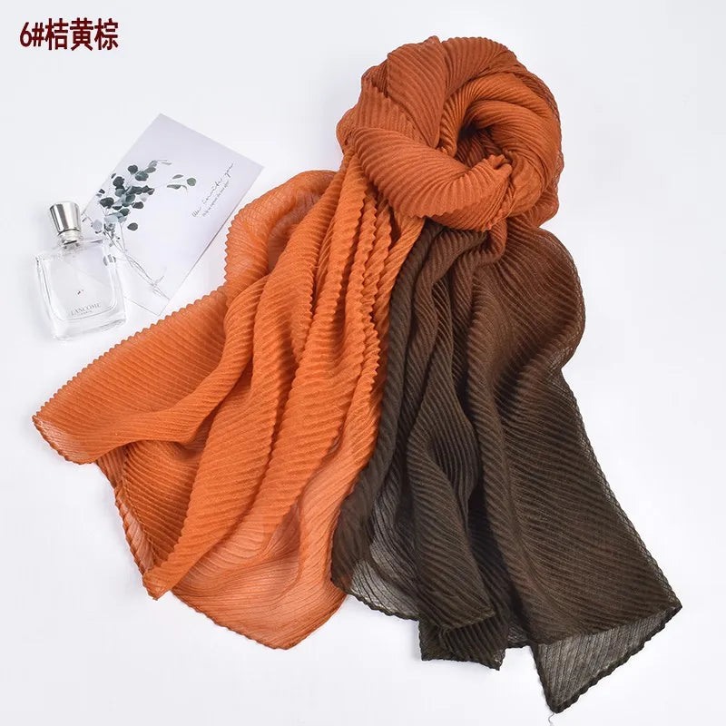 Autumn and Winter New High Quality Balinese Yarn Twill Wrinkled Long Scarf Breathable Pleated Wrapped Shawl