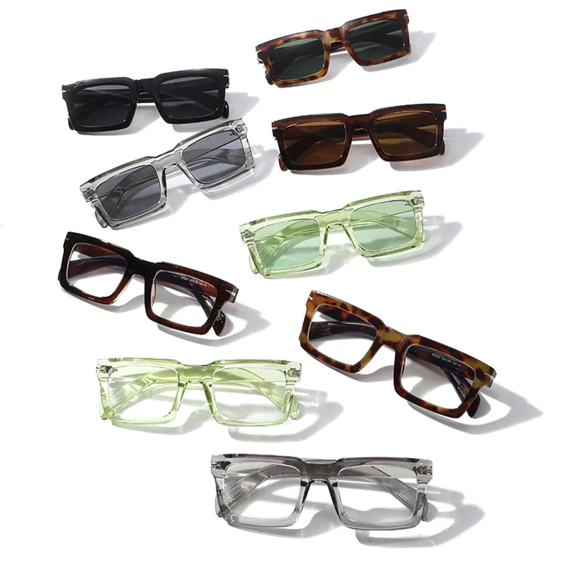 JNPCXI New Square Sunglasses Women Retro Rivets Shades UV400 Clear Lens Frame Sun Glasses