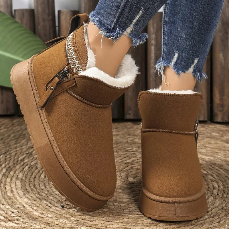 Warm Thicken Plush Snow Boots Women Zipper Non Slip Platform Winter Boots Woman Thick Sole Cotton Ankle Booties Plus Size 42