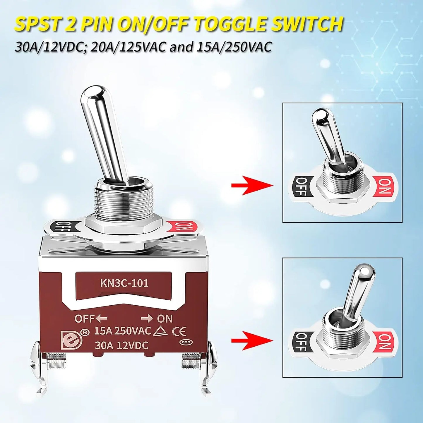 2/4Pcs Marine Waterproof Toggle Switch 12V DC 30A Heavy Duty 250V AC 15A SPST 2 Pin ON Off Switch with Weatherproof Boot Cover
