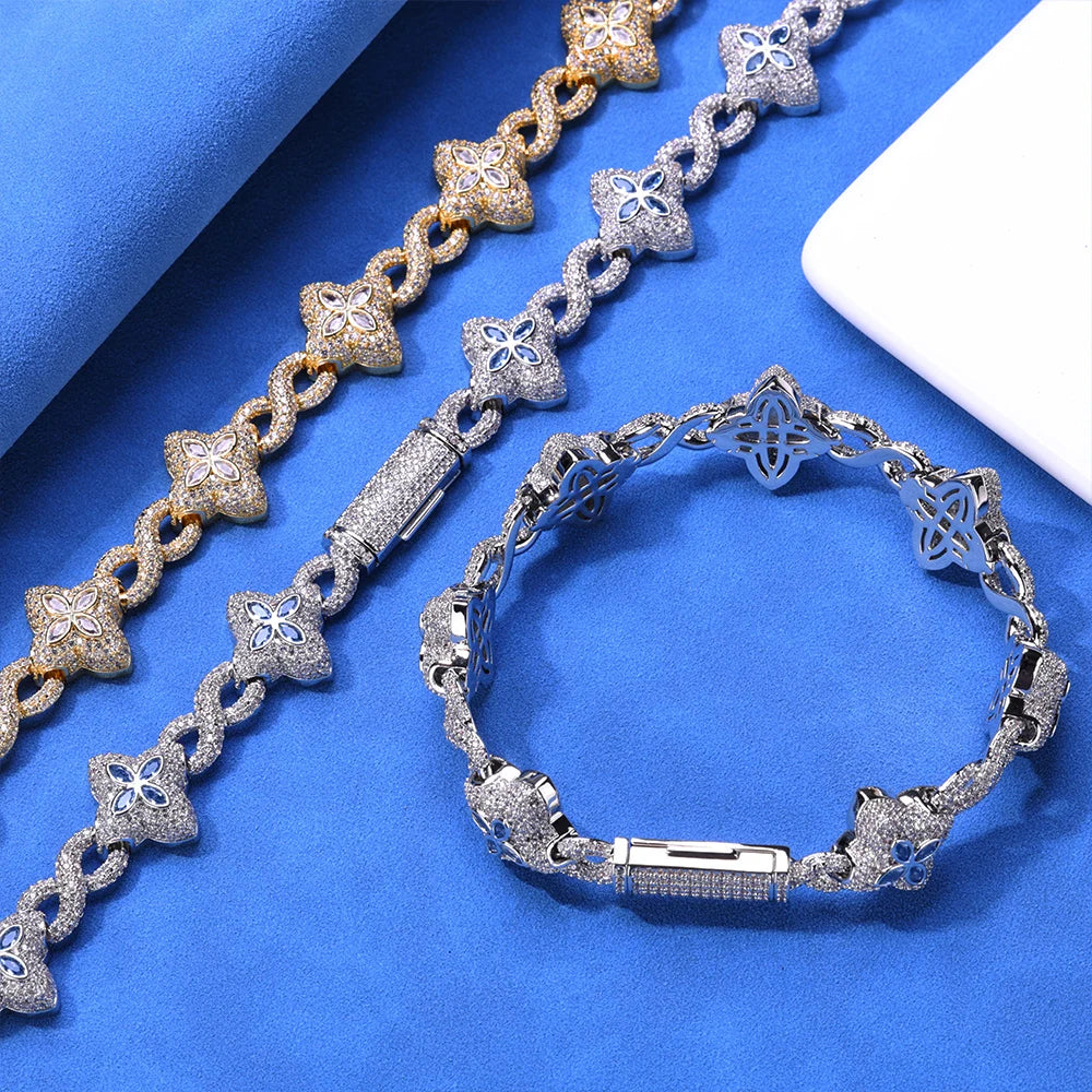 Iced Out Colorful Diamond Cuban Necklace Hip Hop 8mm Infinite Flower Cuban Chain