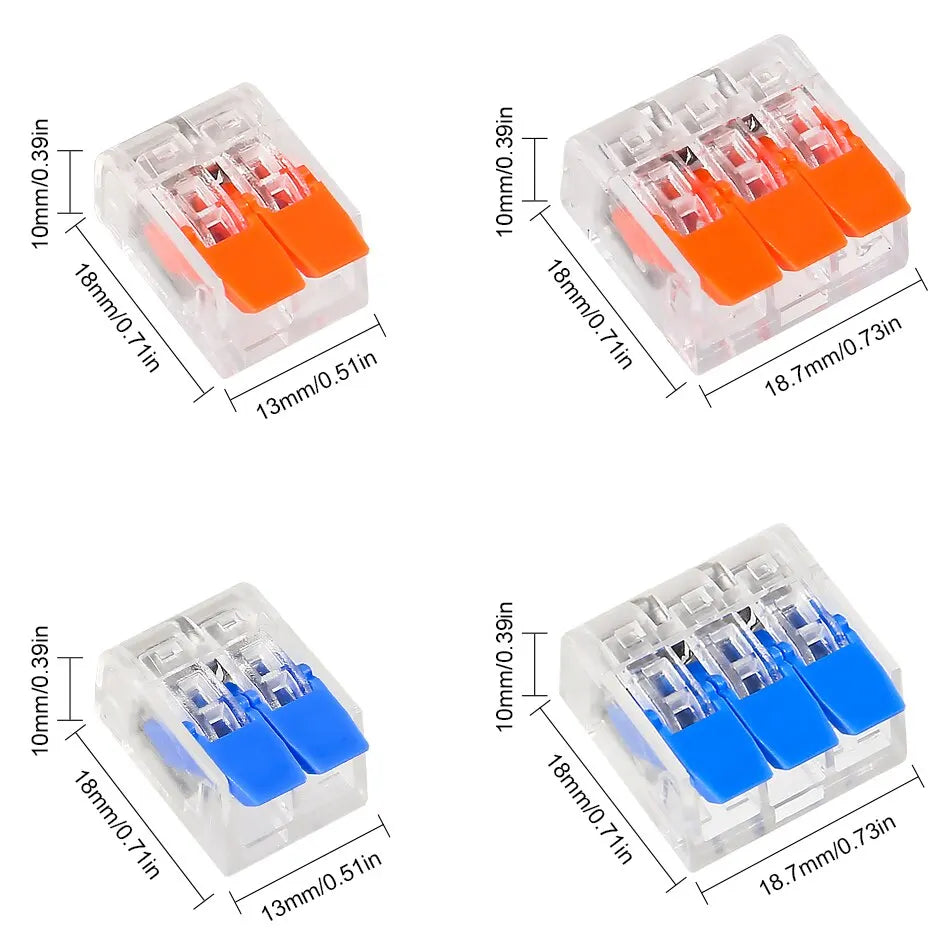 50pcs Quick Wire Connectors Plug-in Universal Compact Home Wiring Cable Connector 2/3 Pin Conductor Terminal Block