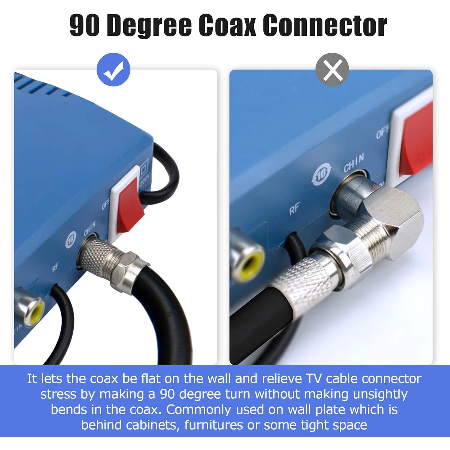 Coaxial Cable Right Angle Connector F Type Female to Male Adapter Right Angle Coax Connector F Male to Female RG6 Adapter