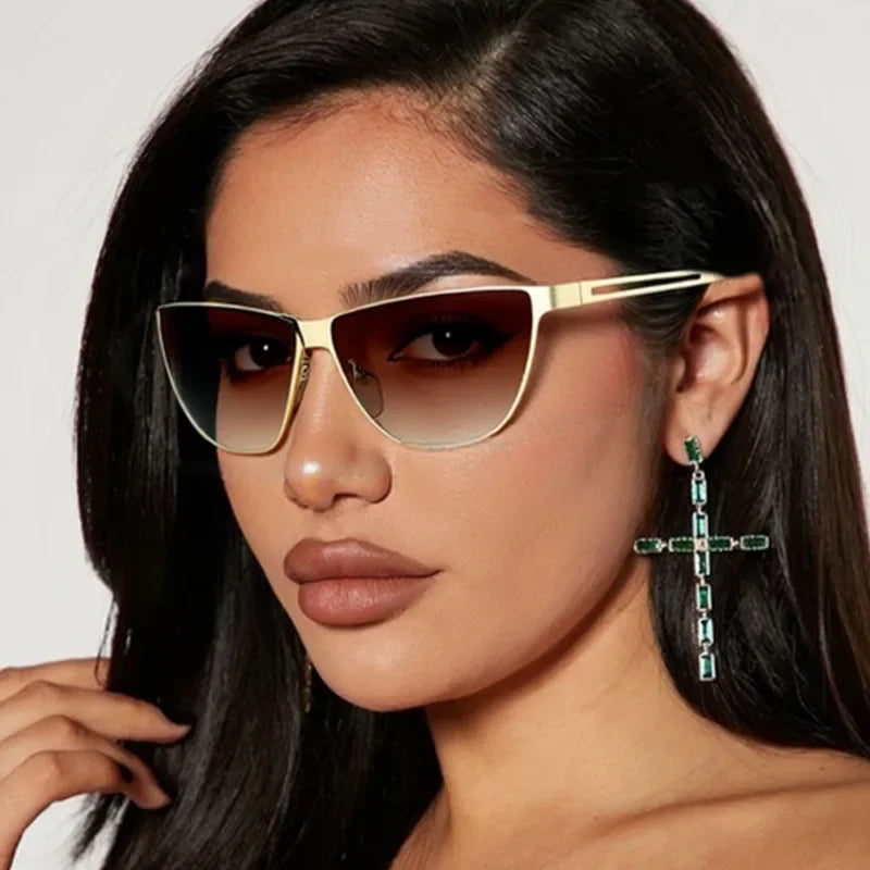 JNPCXI New Fashion Cat Eye Women Sunglasses Vintage Metal Frame Gradient Shades UV400 Men Trending Sun Glasses