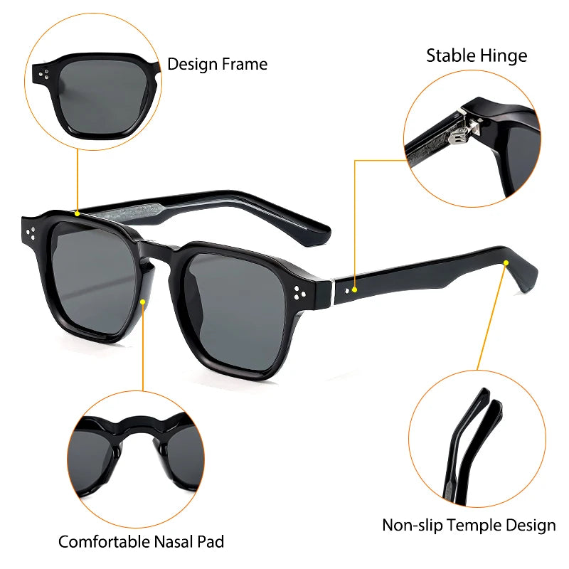 CATERSIDE Classic Sunglasses Men Core Insert Temple Luxury Brand Square Sun Glasses Women Travel Beach Party Festival Gifts
