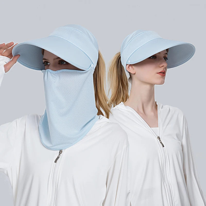 Xinbaoguan 100% polyester 8094 summer new ponytail ice feeling sunscreen hat for women cycling face mask outdoor sunshade hat