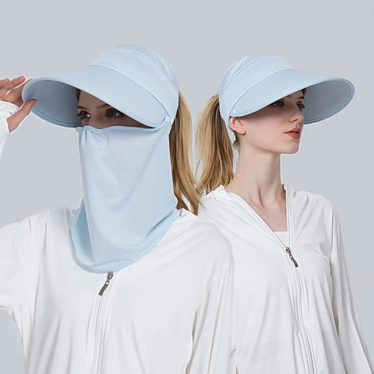 Xinbaoguan 100% polyester 8094 summer new ponytail ice feeling sunscreen hat for women cycling face mask outdoor sunshade hat