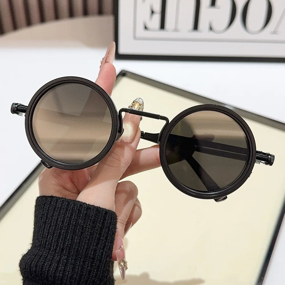 JNPCXI New Vintage Round Punk Men Sunglasses Shades UV400 Fashion Women Adjustable Dimming Outdoor Sun Glasses