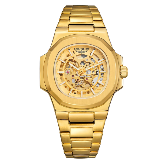 Gold LONGLUX Men automatic mechanical watch luxury waterproof skeleton Watches