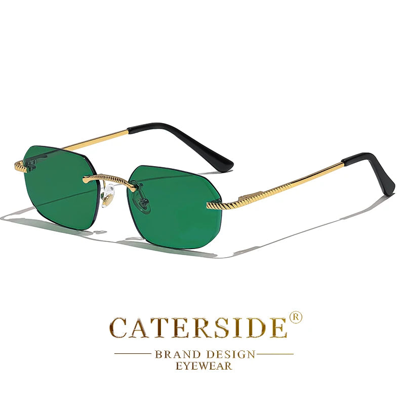 CATERSIDE New Retro Rimless Sunglasses Men's Polygon Luxury Brand Designer Sun Glasses Women Party Festival Eyewear Gift Case