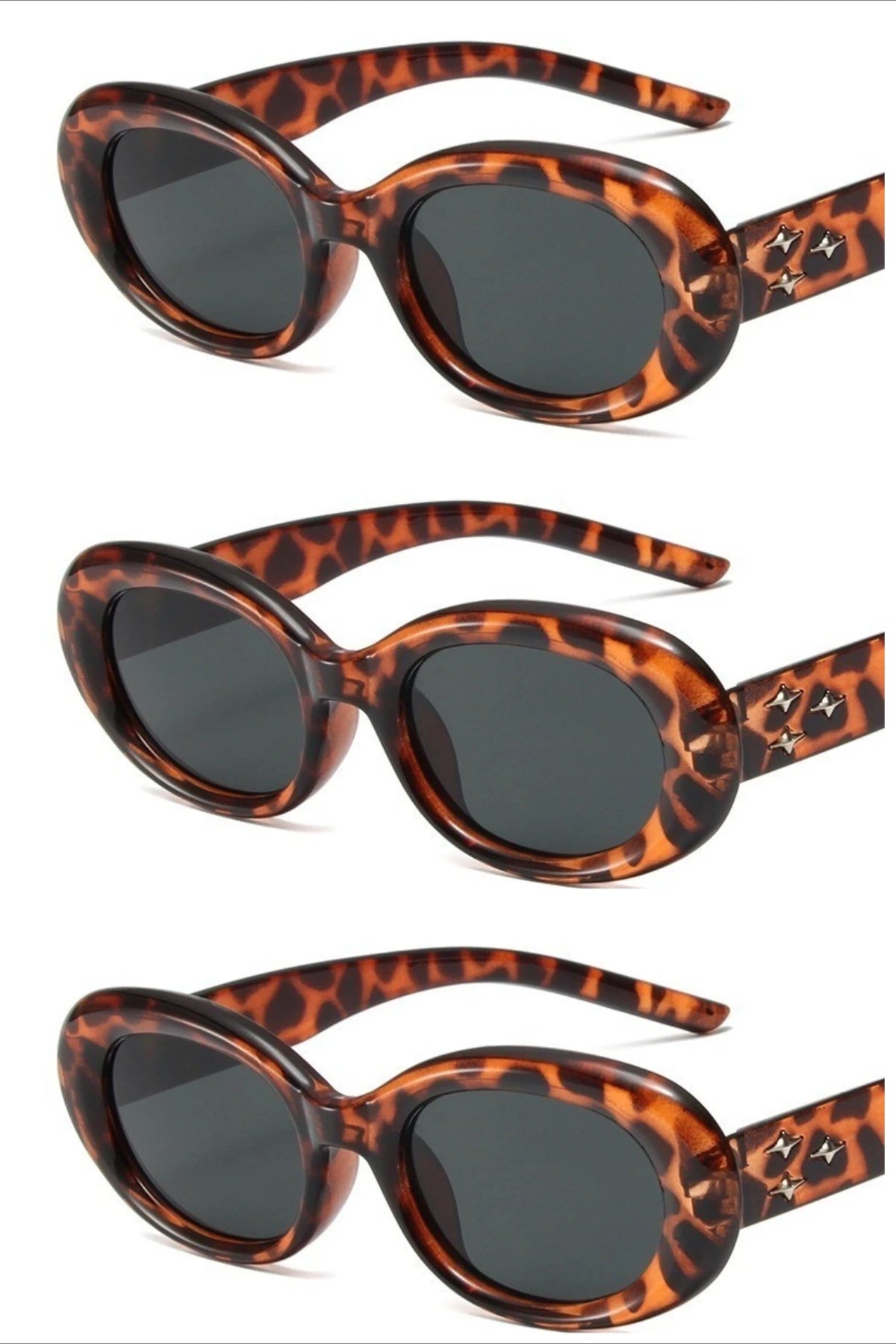 3PCS Y2K Fashion Korean Sweet Cool Spicy Girl Sunglasses for Women Men Premium Retro Oval  Sunglasses