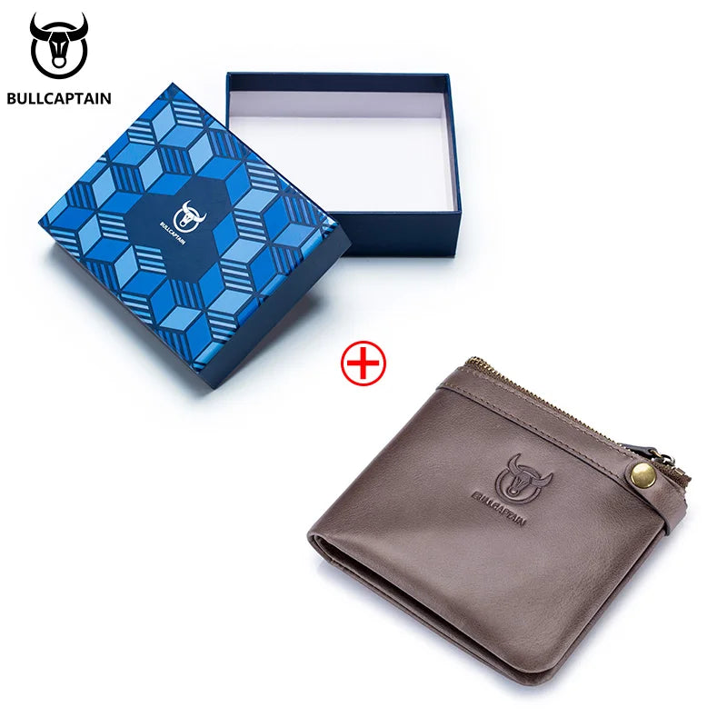 BULLCAPTAIN Leather Wallet Men's Zipper Wallet Men's Wallet Purse RFID Mini Wallet And Smart Design Zipper Buckle Wallet