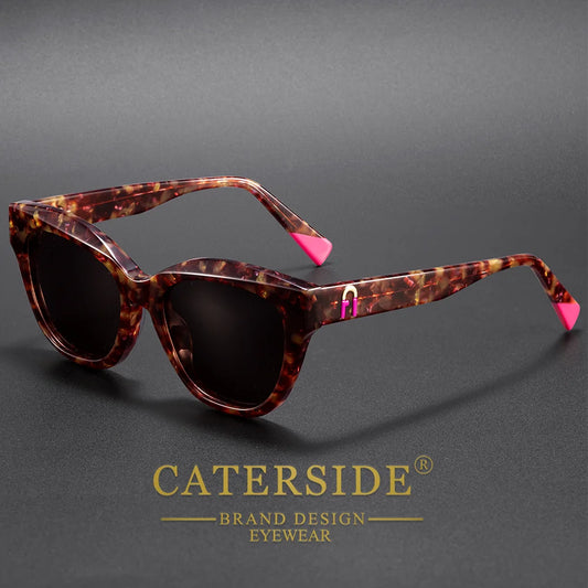 CATERSIDE Retro Men Polarized Sunglasses with Acetate Fiber Frame Women's Travel Business Parties Holidays Luxury Glasses UV400