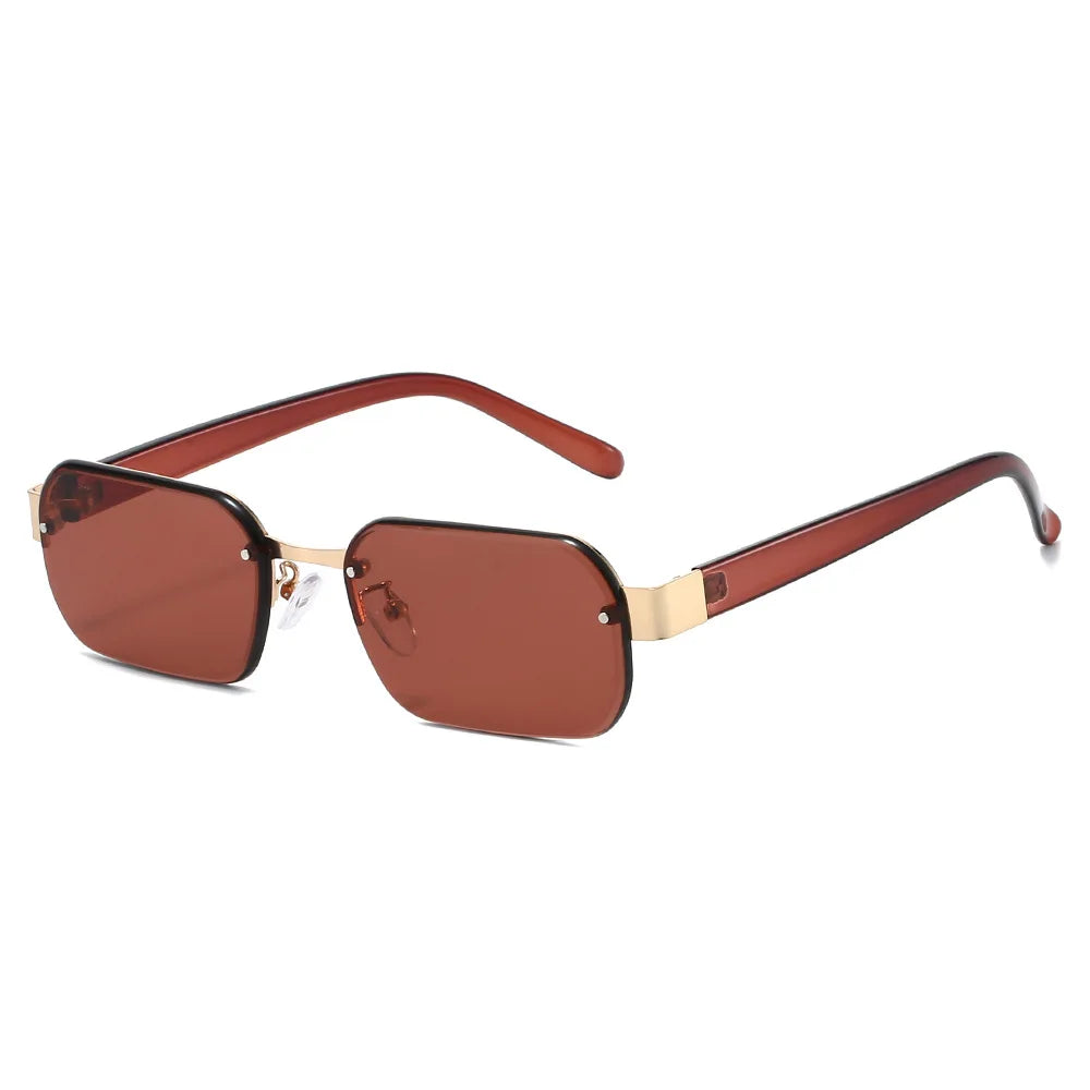 JNPCXI New Fashion Rimless Square Sunglasses Women UV400 Retro Rivets Clear Ocean Purple Lens Eyewear Men Sun Glasses Shades