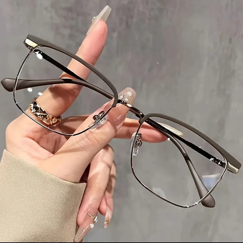 Light weight Half-Frame Round Clear Lens Glasses, Metal Frame Computer Spectacles for Women and Men