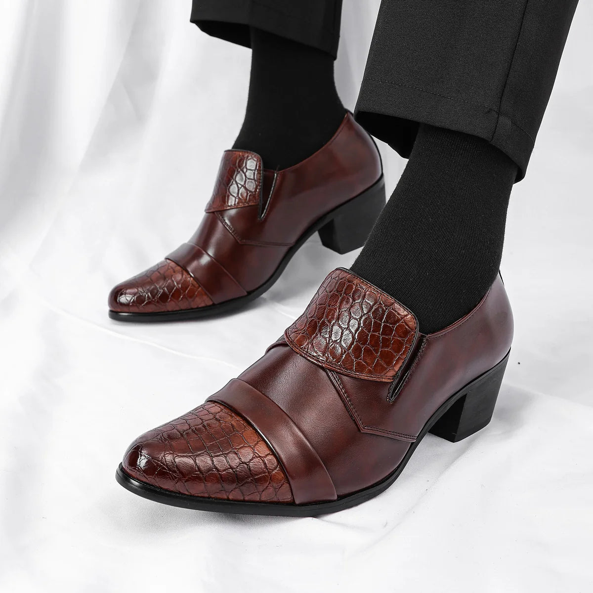 High Heeled Casual Business Leathers Shoes Men Classic Wedding Formal Social Shoes Men Retro Men's Dress Shoes