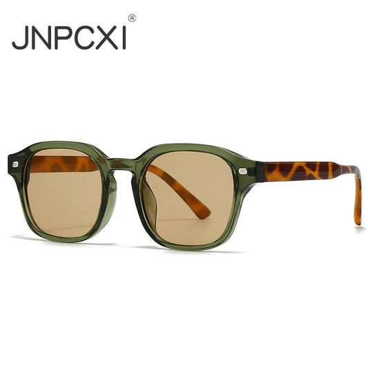 JNPCXI New Square Sunglasses Women Fashion Green Leopard Gradient Shades UV400 Retro Men Sun Glasses
