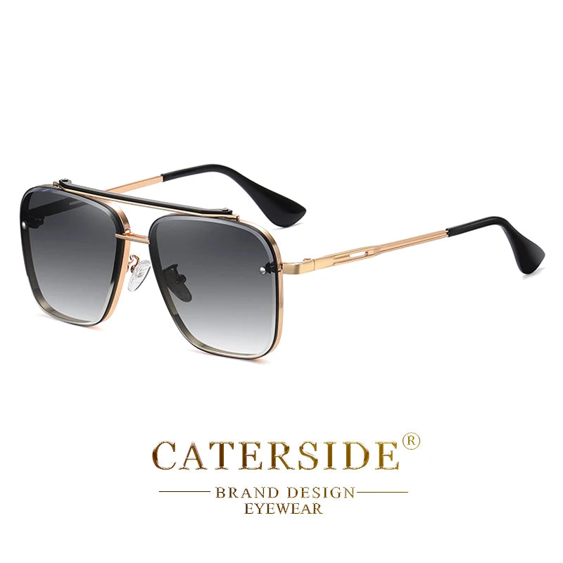 CATERSIDE Retro Metal Large Frame Sunglasses Men Flat Top Double Bridge High-Quality Sun Glasses Women Party Festival Eyewear