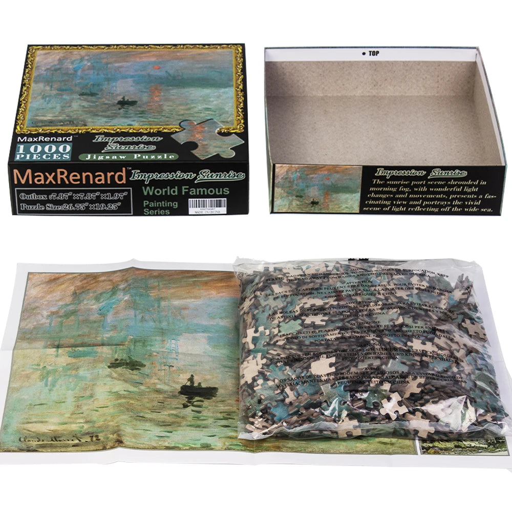 MaxRenard Jigsaw Puzzle 1000 Pieces for Adult Monet Sunrise Impression Environmentally Friendly Paper Christmas Gift Toy