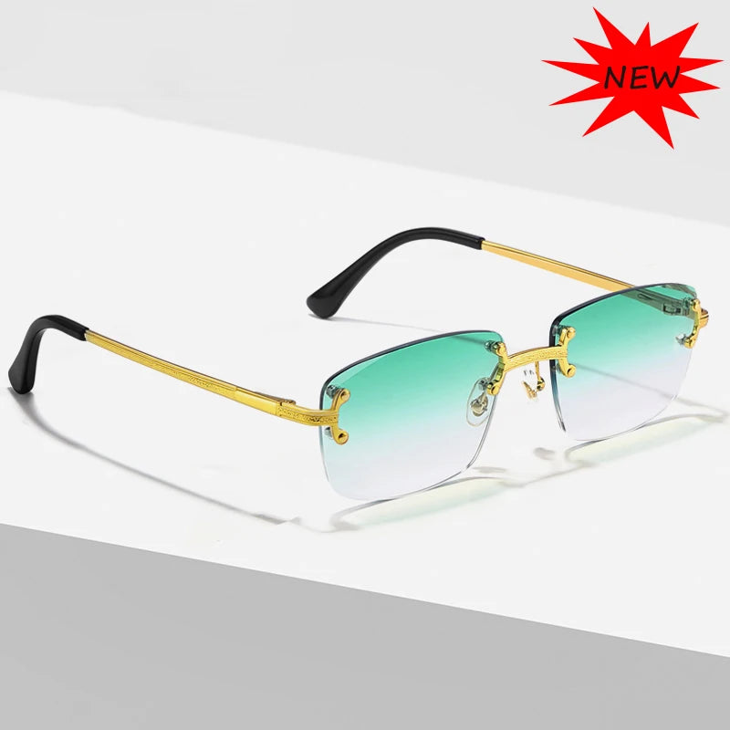 CATERSIDE Blue Gradient Lens Copper Sunglasses Men Women Luxury Designer Rimless Small Square Sun Glasses For Men 2022 Framless